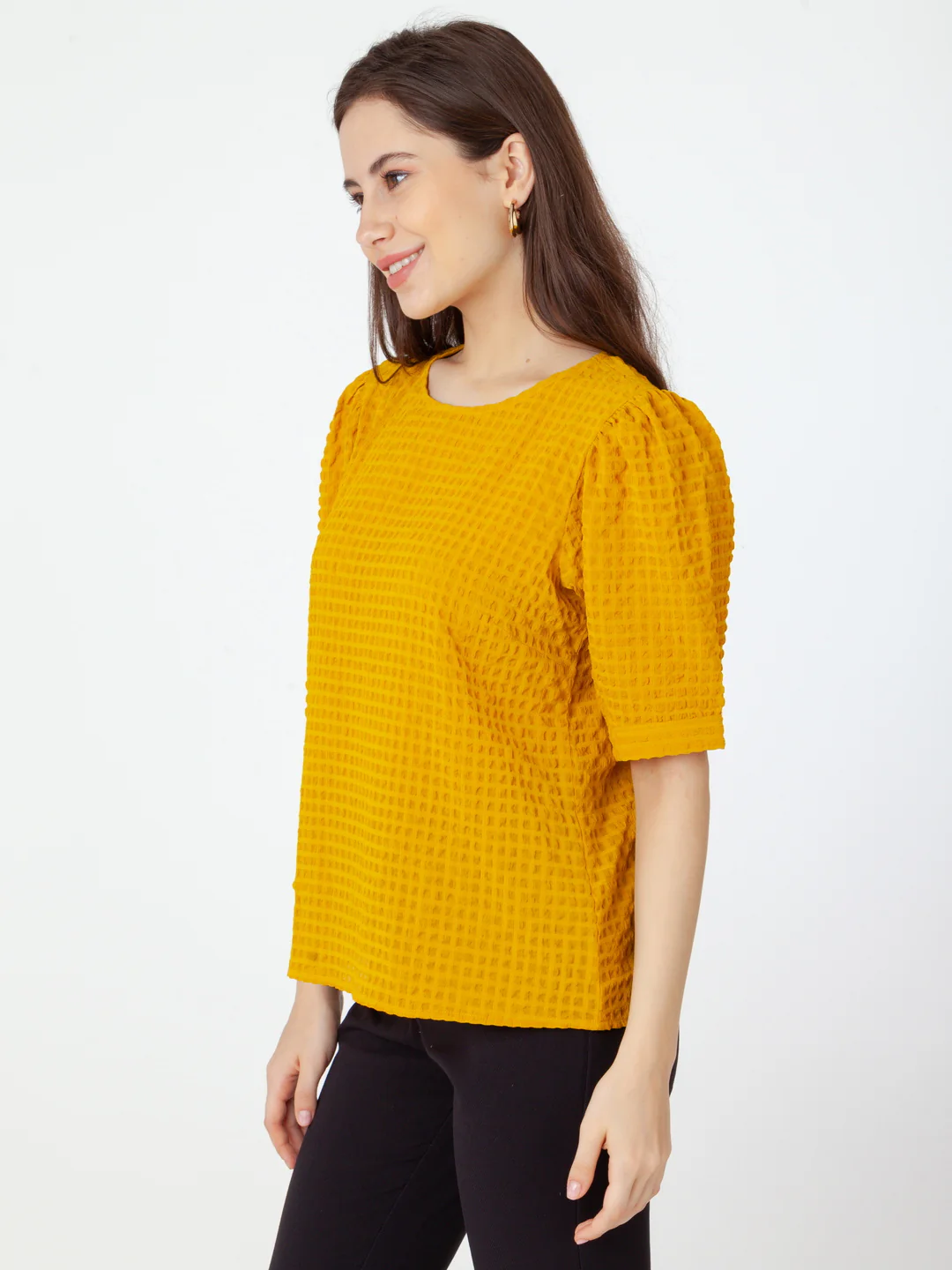 Yellow Self Design Regular Top - Image 3