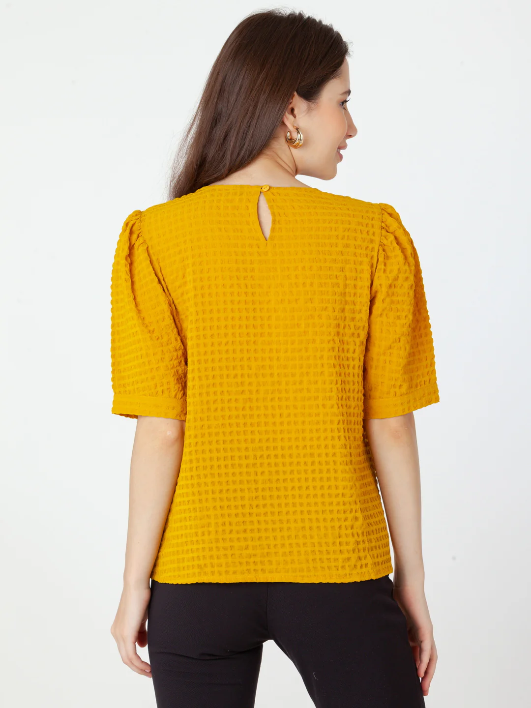 Yellow Self Design Regular Top - Image 4