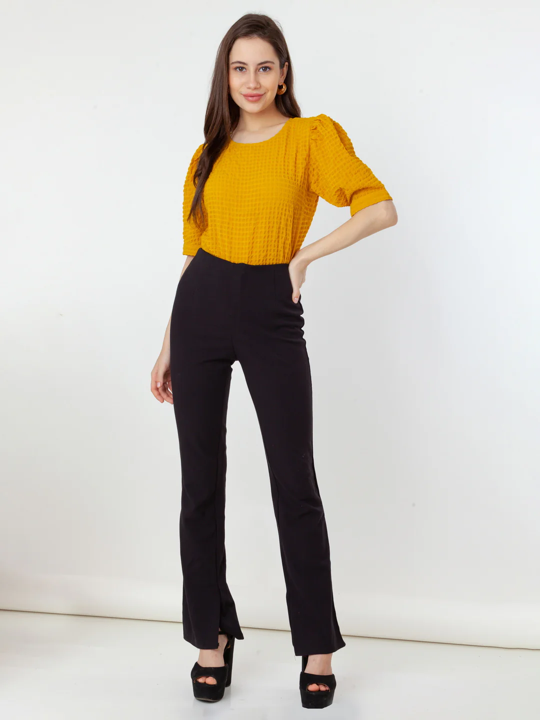 Yellow Self Design Regular Top - Image 5