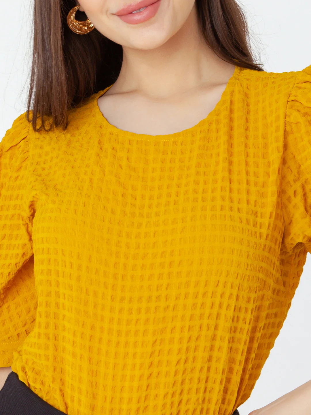 Yellow Self Design Regular Top - Image 6