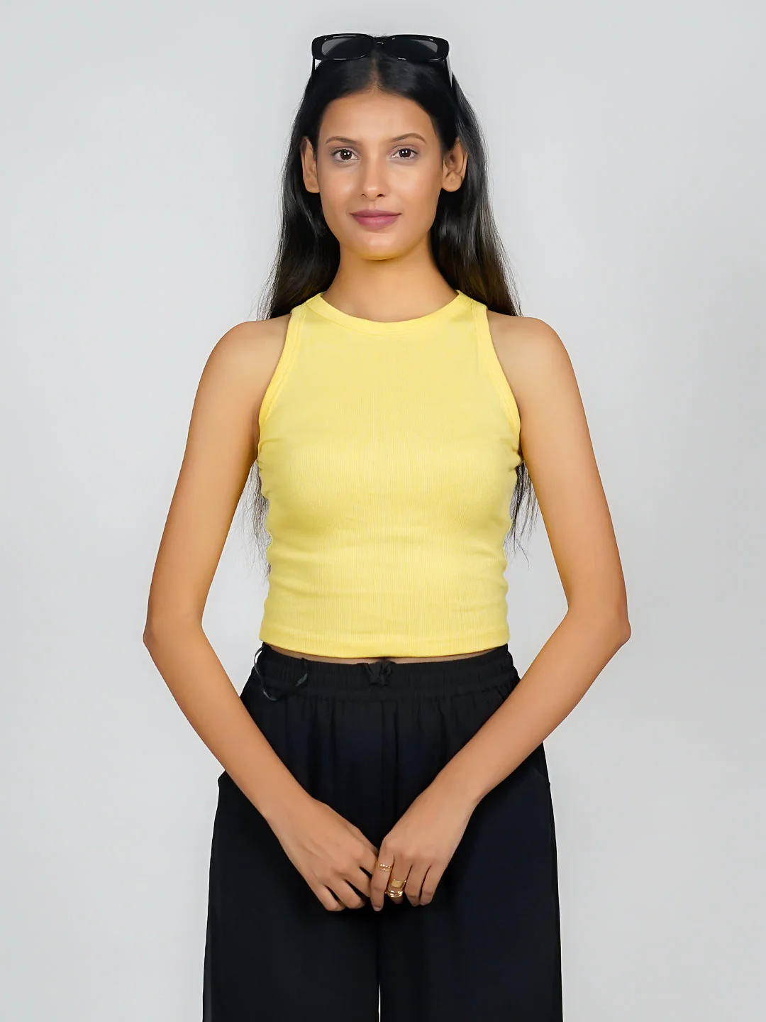 Yellow Solid Basic Crop Top - Image 2