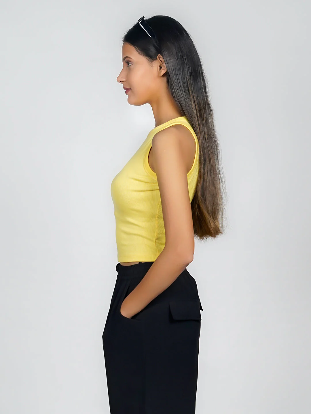 Yellow Solid Basic Crop Top - Image 3