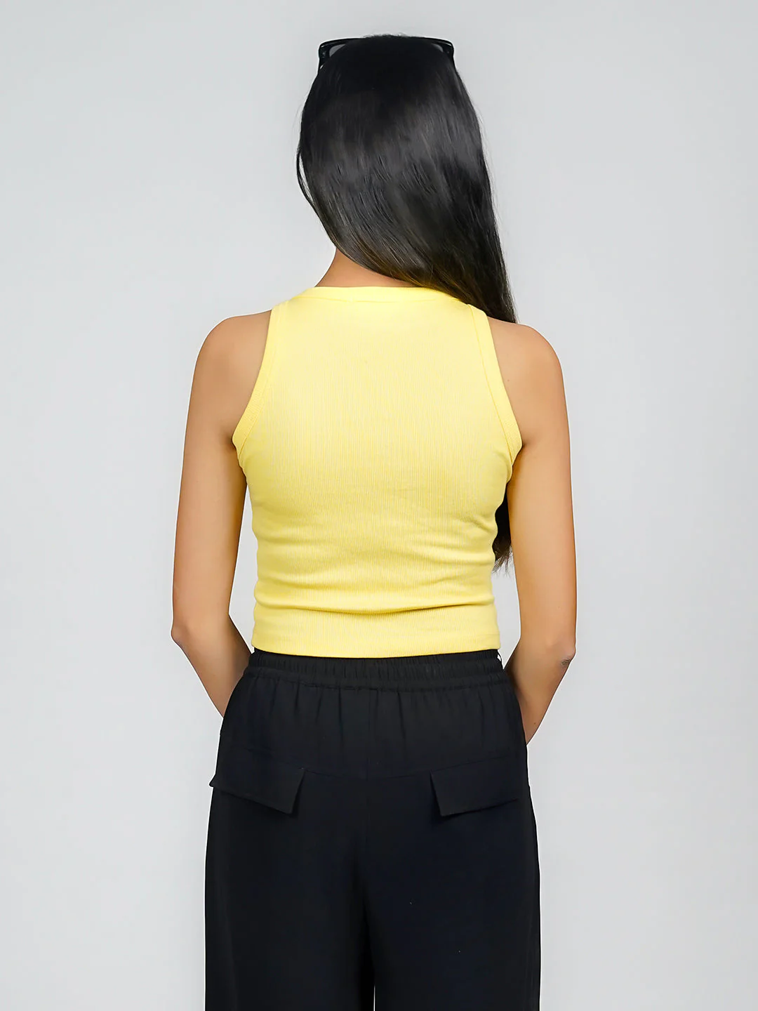 Yellow Solid Basic Crop Top - Image 4