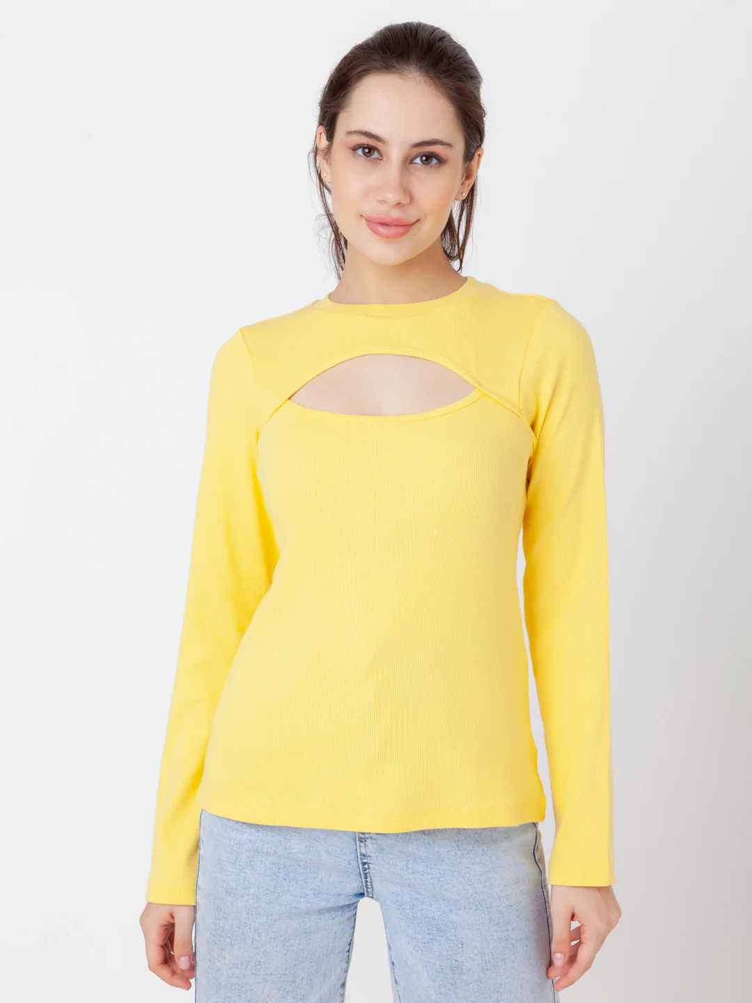 Yellow Solid Bodycon Top - Image 2