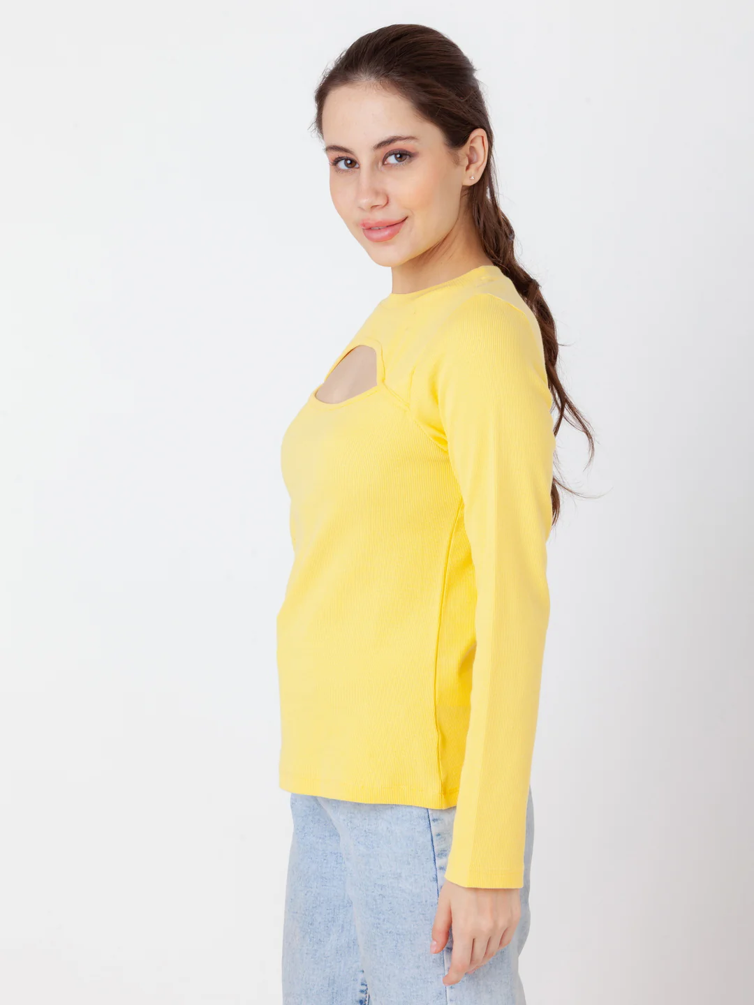 Yellow Solid Bodycon Top - Image 3