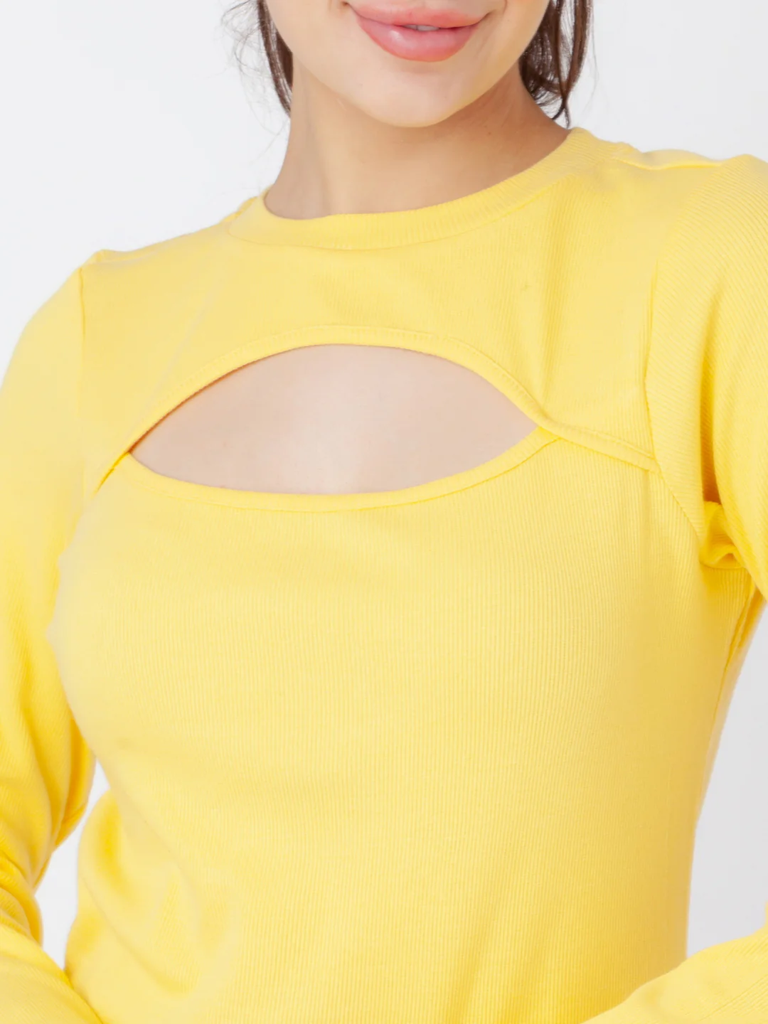 Yellow Solid Bodycon Top - Image 6
