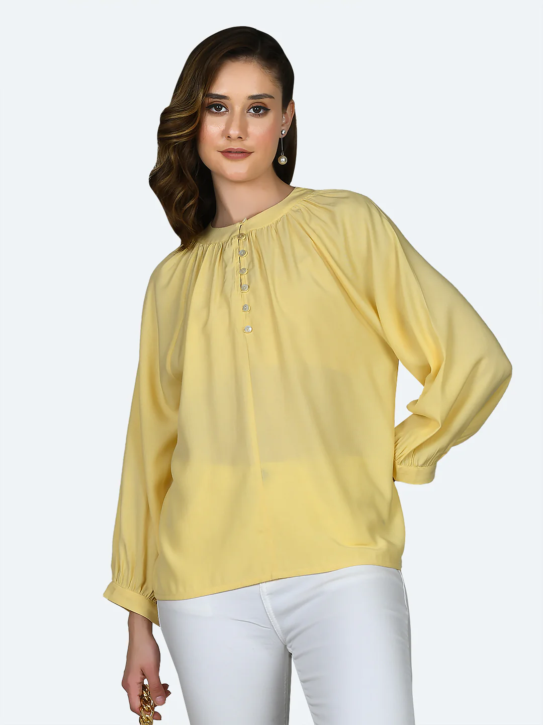 Yellow Solid Buttoned Top - Image 2