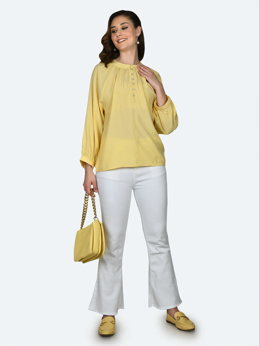 Yellow Solid Buttoned Top - Image 5