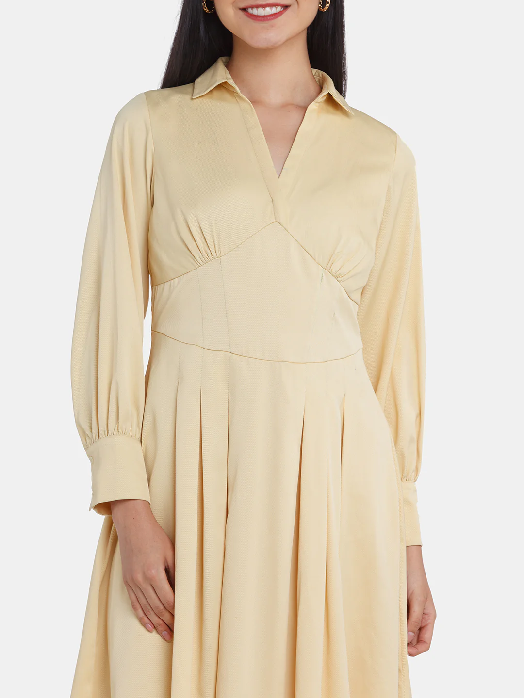 Yellow Solid Corset Midi Dress - Image 6
