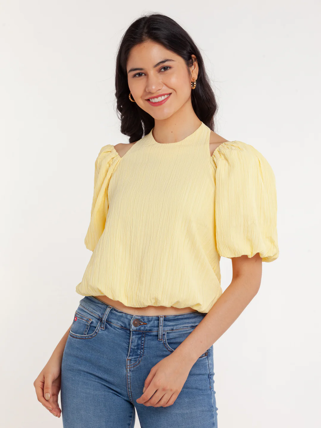 Yellow Solid Cutout Top - Image 2