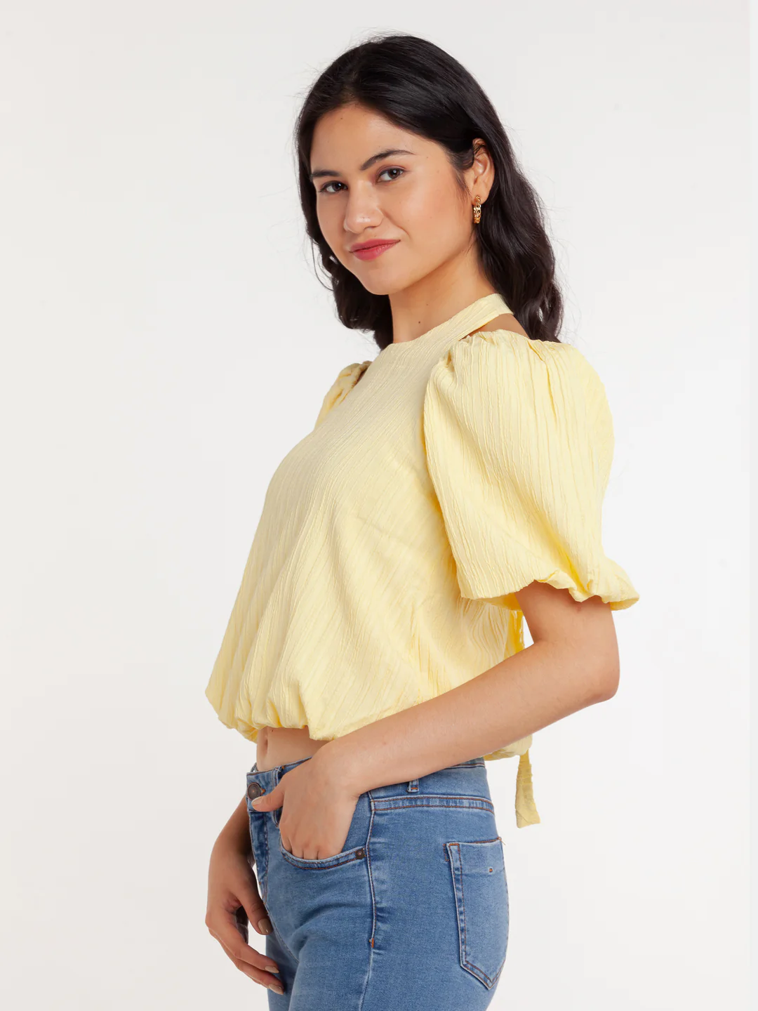Yellow Solid Cutout Top - Image 3