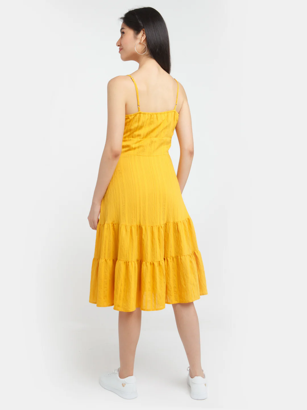 Yellow Solid Elasticated Midi Dress - Image 4