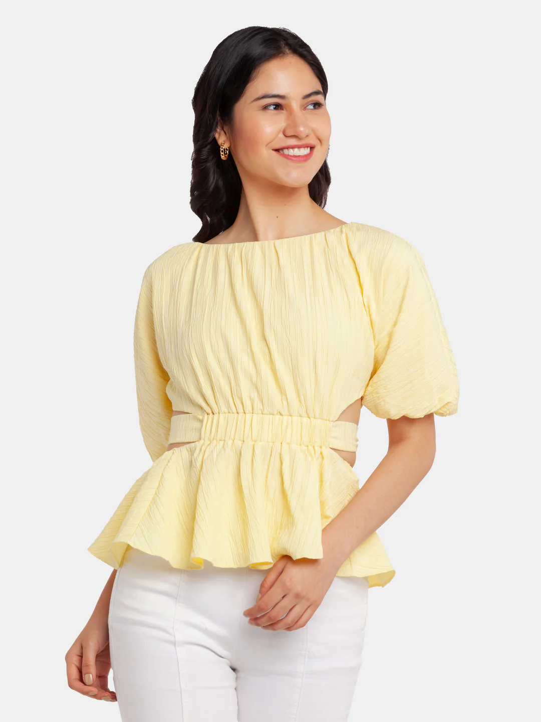 Yellow Solid Flared Sleeve Top - Image 2