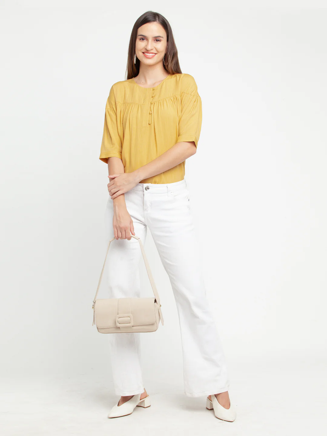Yellow Solid Gathered Top