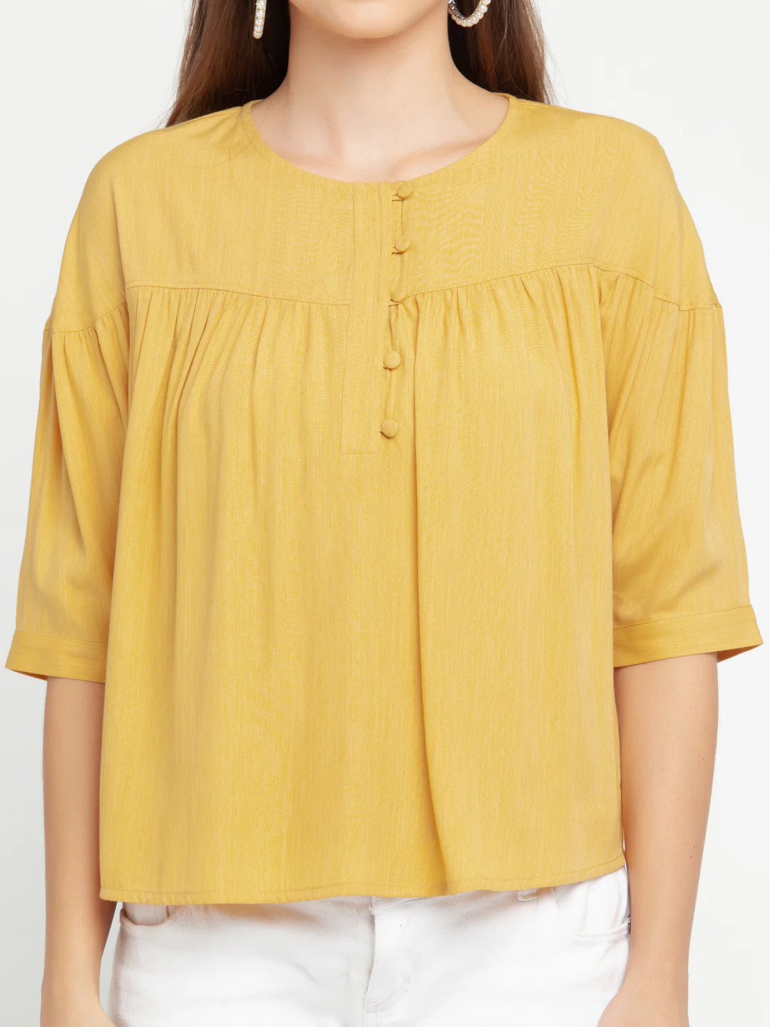 Yellow Solid Gathered Top - Image 6