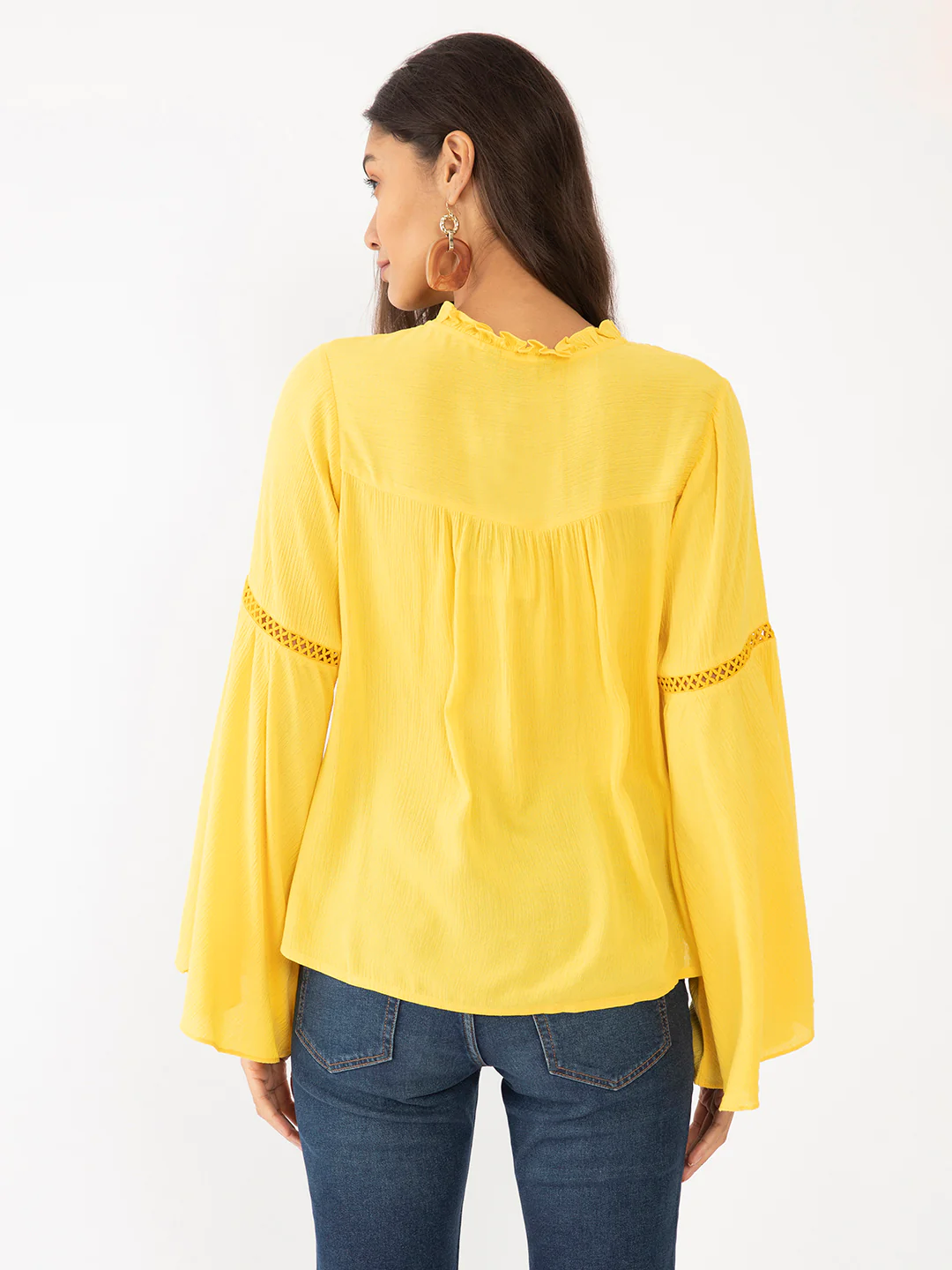 Yellow Solid Lace Top - Image 4