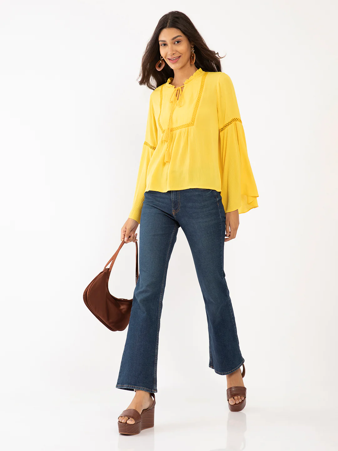 Yellow Solid Lace Top - Image 5