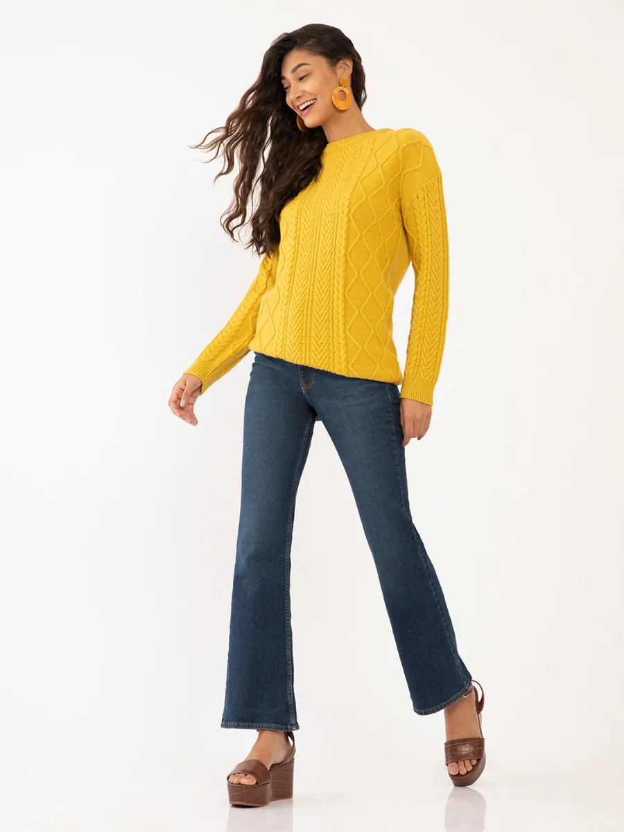 Yellow Solid Overszied Sweaters - Image 3