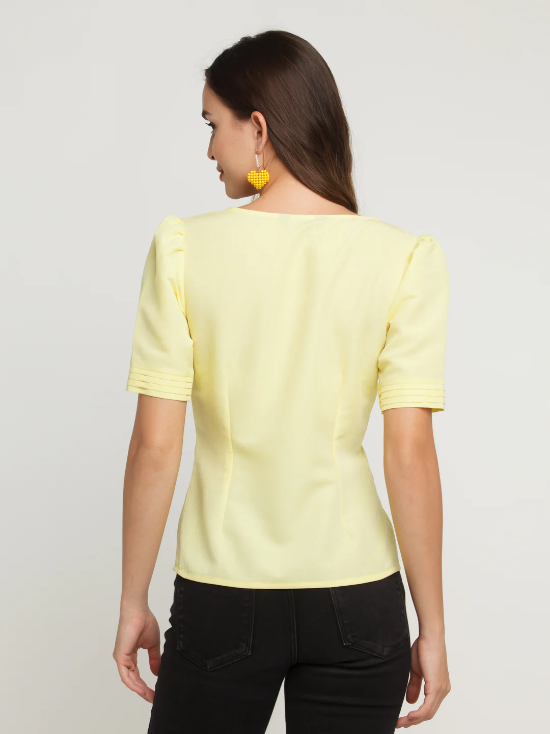 Yellow Solid Puff Sleeve Top - Image 4