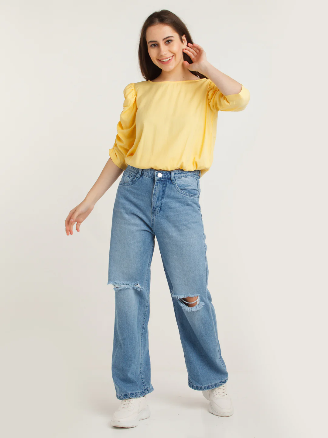 Yellow Solid Puff Sleeve Top - Image 5