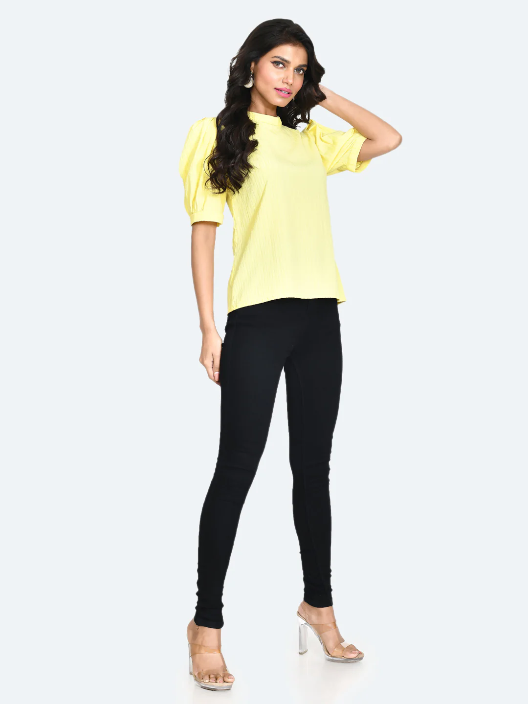 Yellow Solid Puff Sleeve Top - Image 5