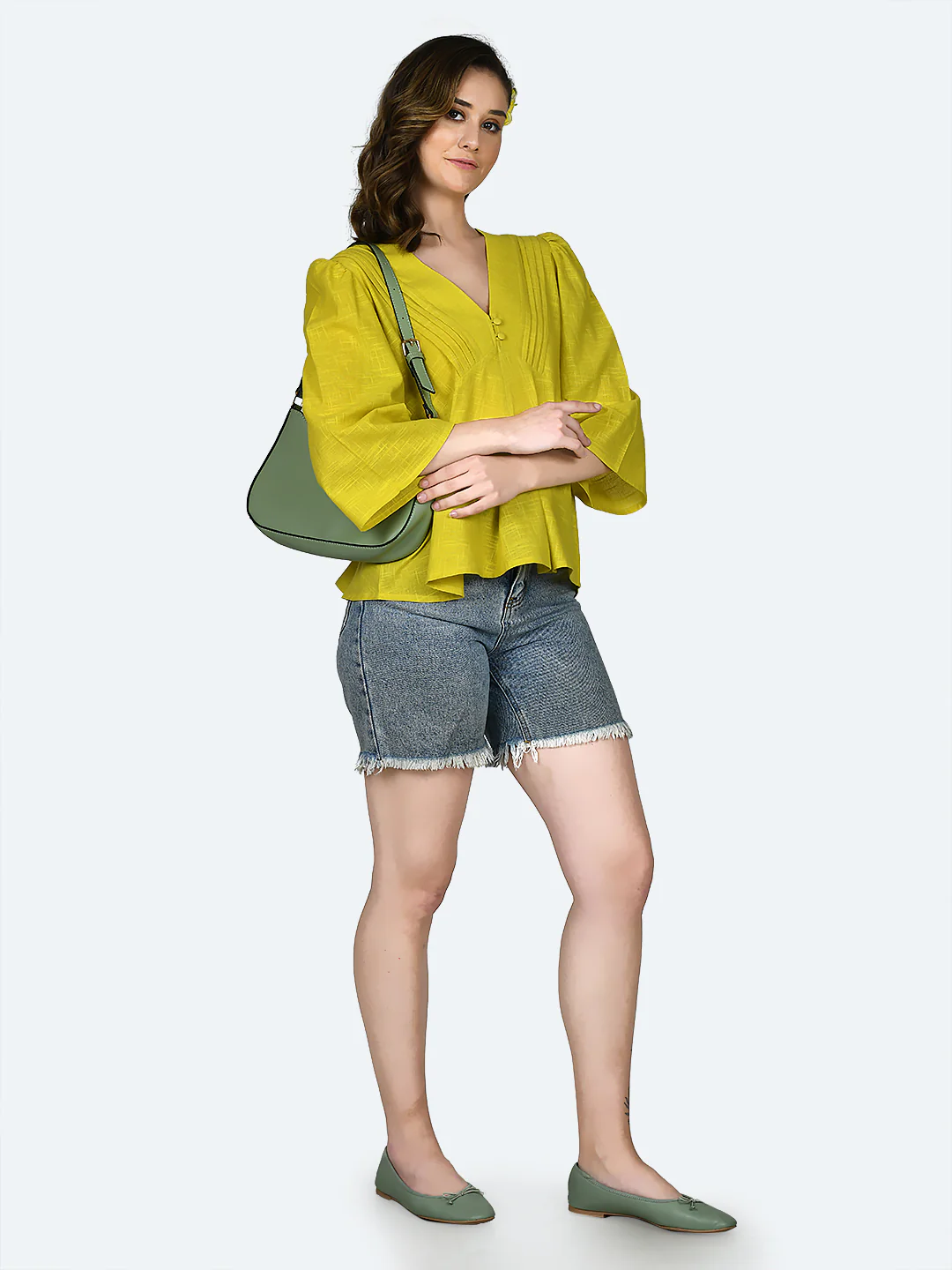 Yellow Solid Puff Sleeve Top - Image 5