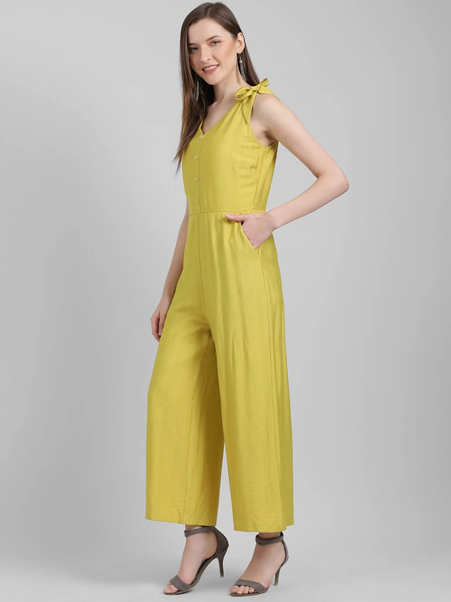 Yellow Solid Regular Jumpsuit - Image 3