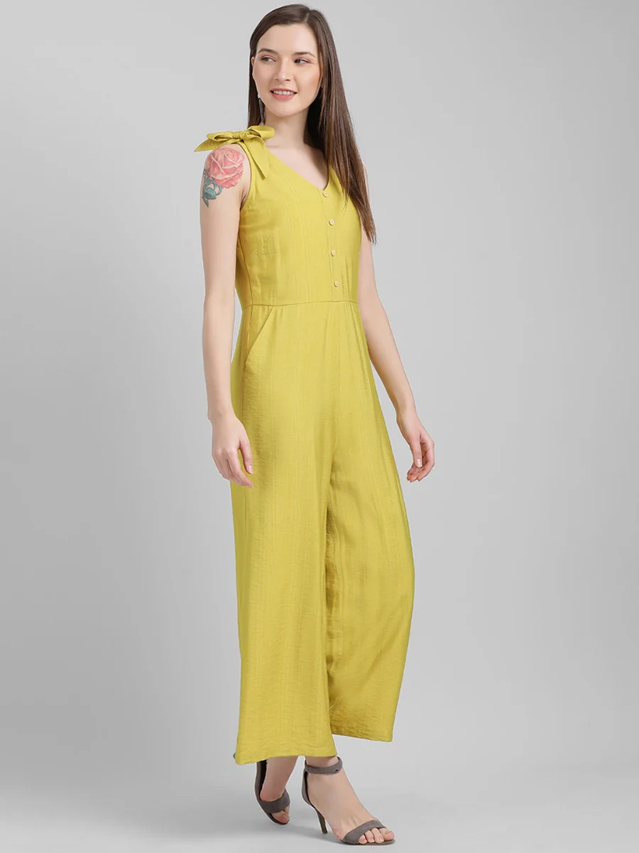 Yellow Solid Regular Jumpsuit - Image 4