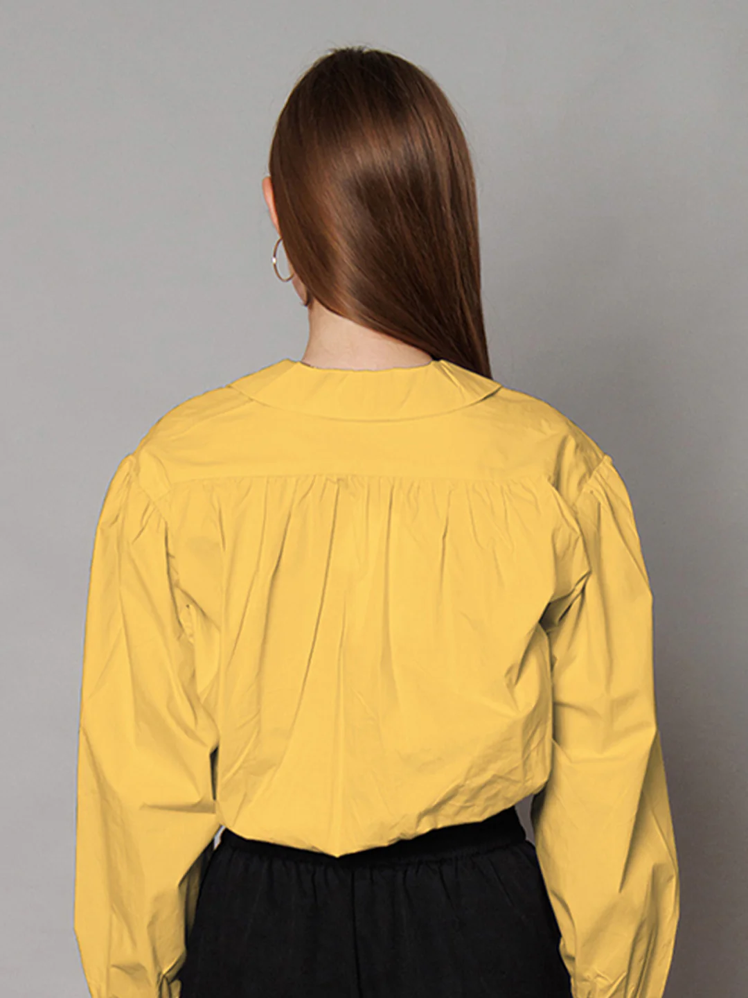 Yellow Solid Relaxed Fit Crop Shirt - Image 3