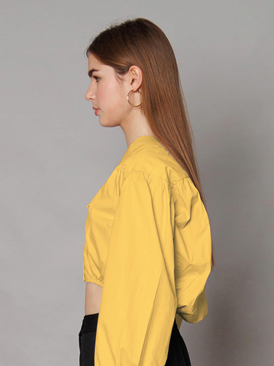 Yellow Solid Relaxed Fit Crop Shirt - Image 4