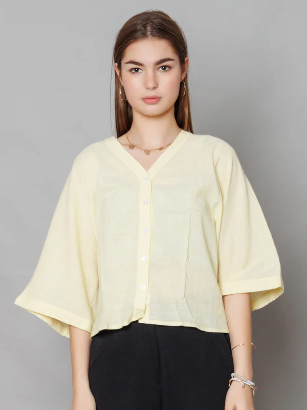 Yellow Solid Relaxed Fit Top - Image 2