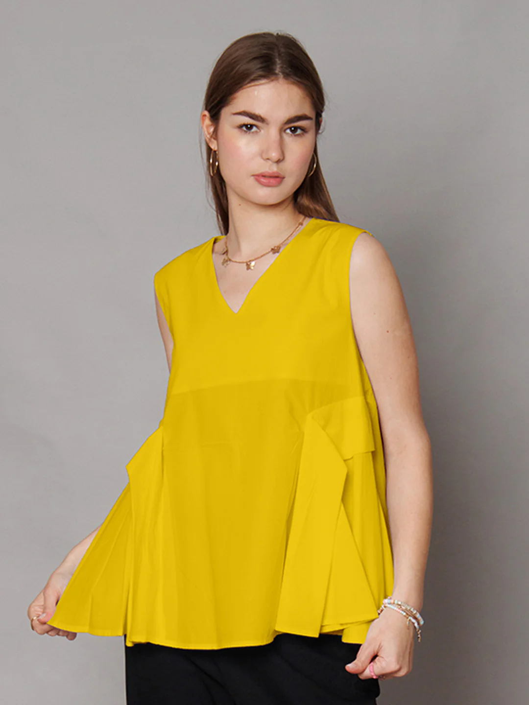 Yellow Solid Relaxed Fit Top - Image 3