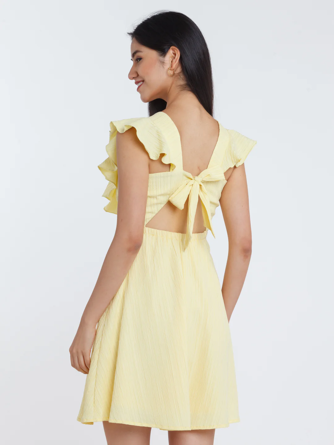 Yellow Solid Ruffled Short Dress - Image 4