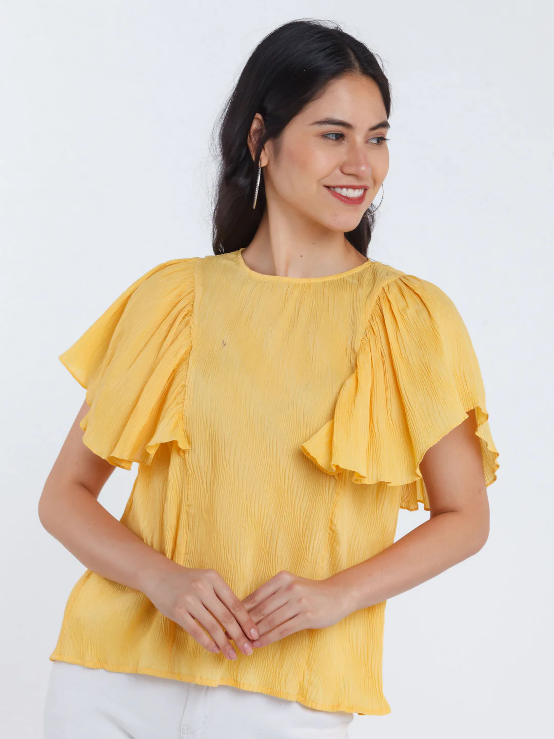 Yellow Solid Ruffled Top - Image 2