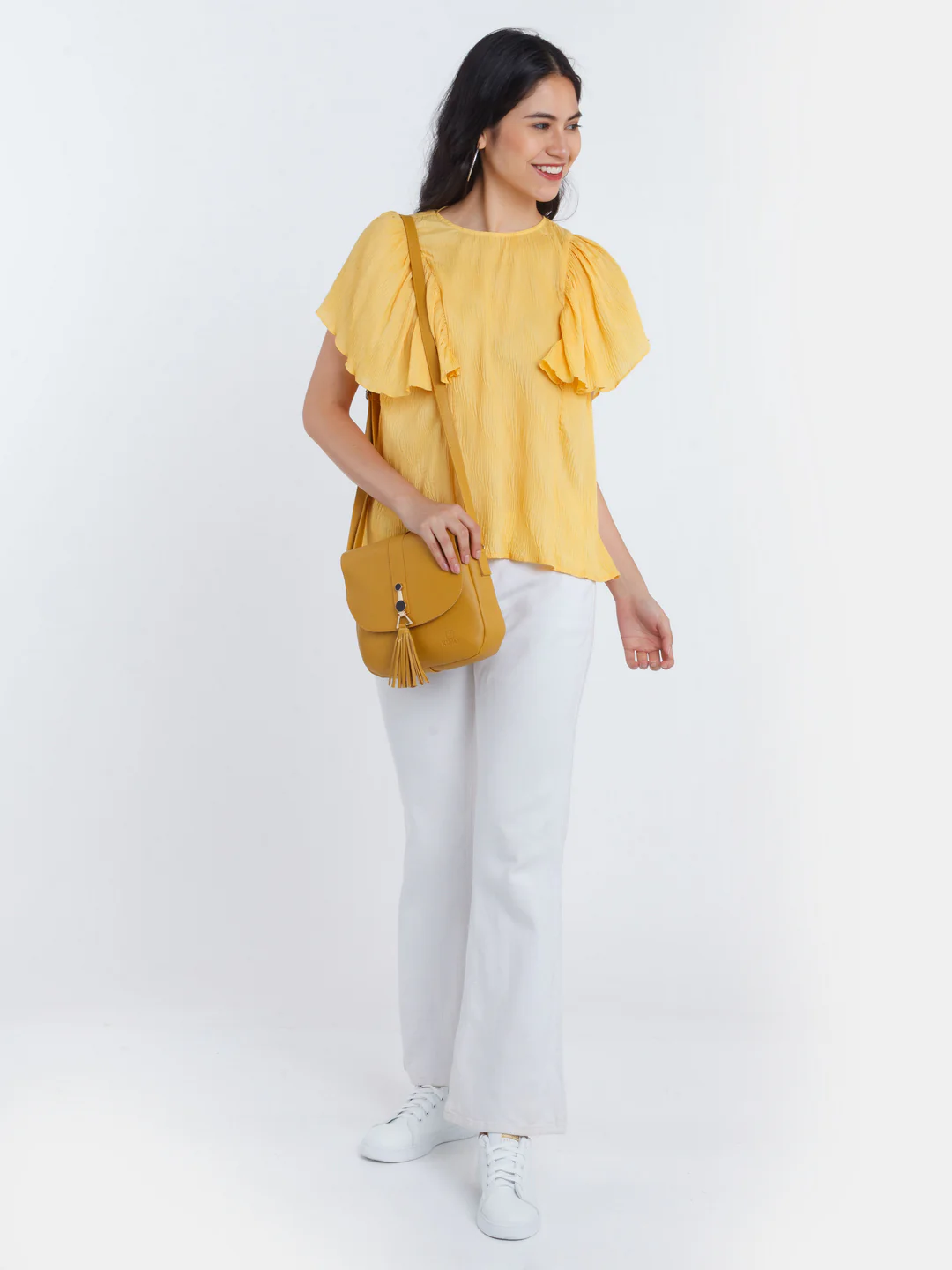 Yellow Solid Ruffled Top - Image 5