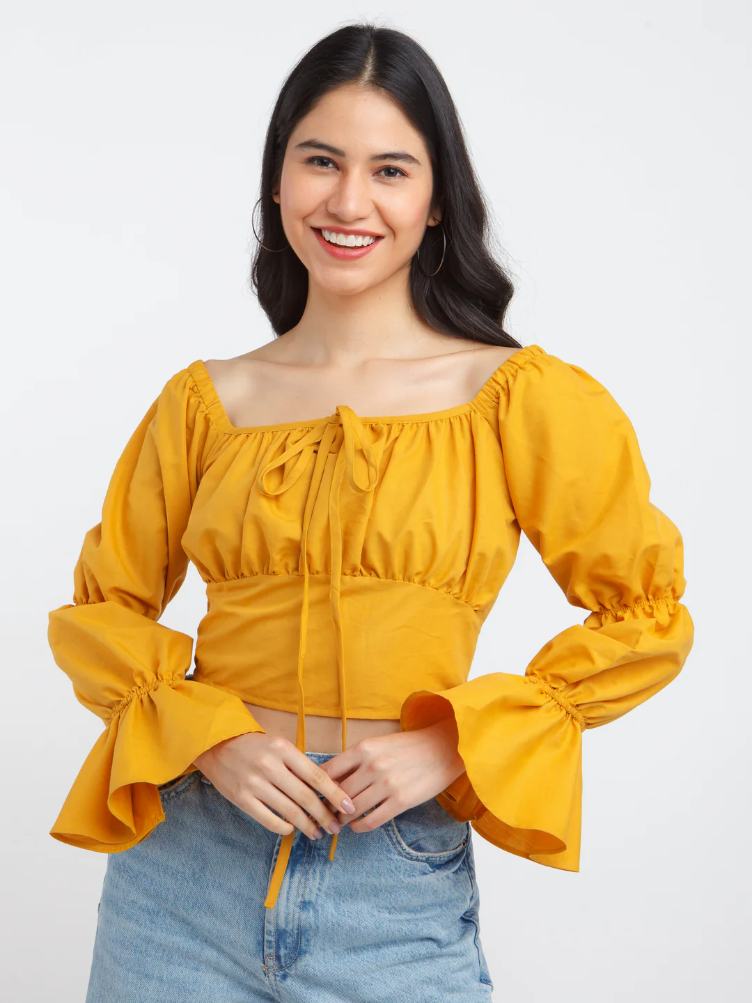 Yellow Solid Ruffled Top - Image 2