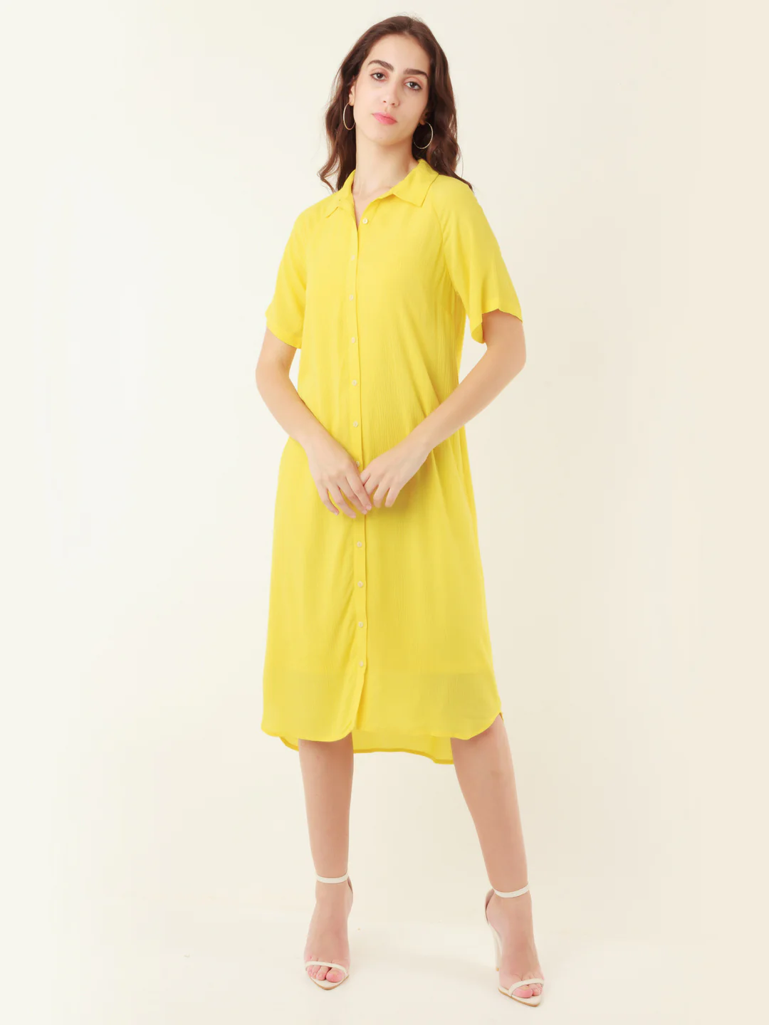 Yellow Solid Shirt Dress Short Dress - Image 5