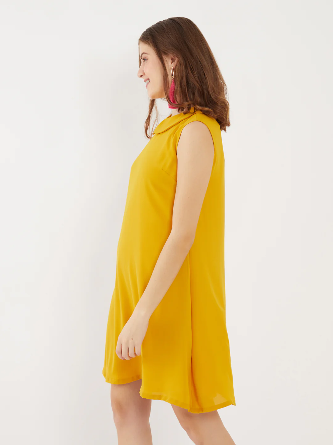 Yellow Solid Short Dress - Image 3