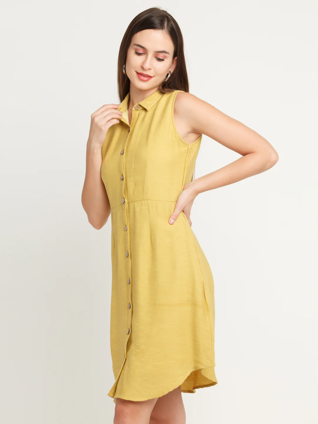 Yellow Solid Short Dress - Image 3