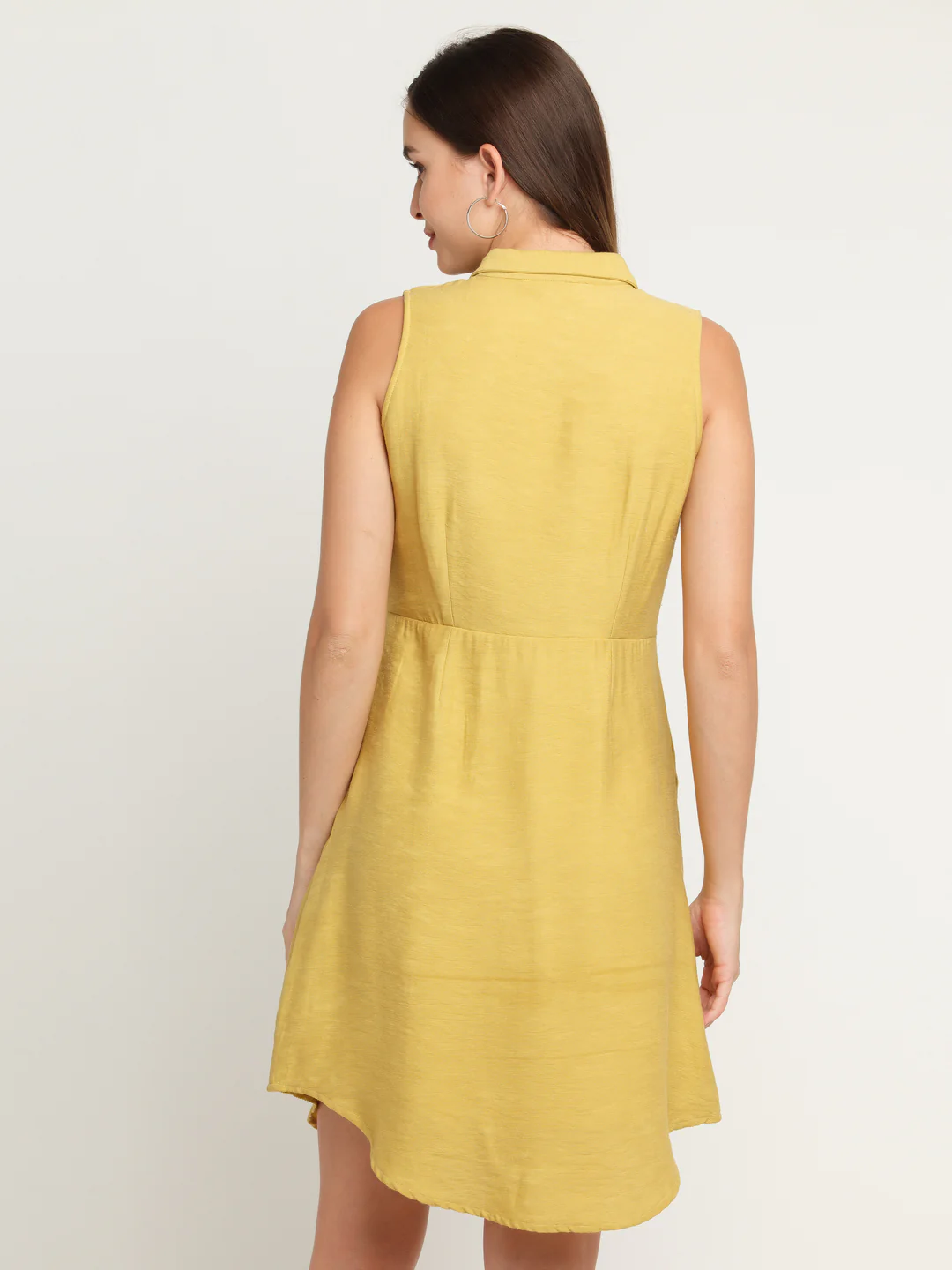 Yellow Solid Short Dress - Image 4