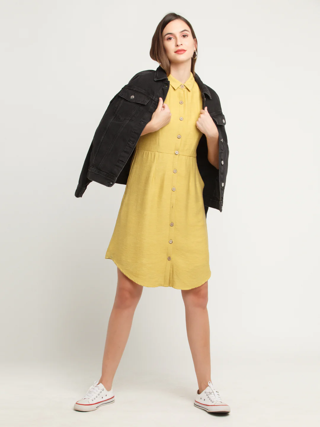 Yellow Solid Short Dress - Image 5