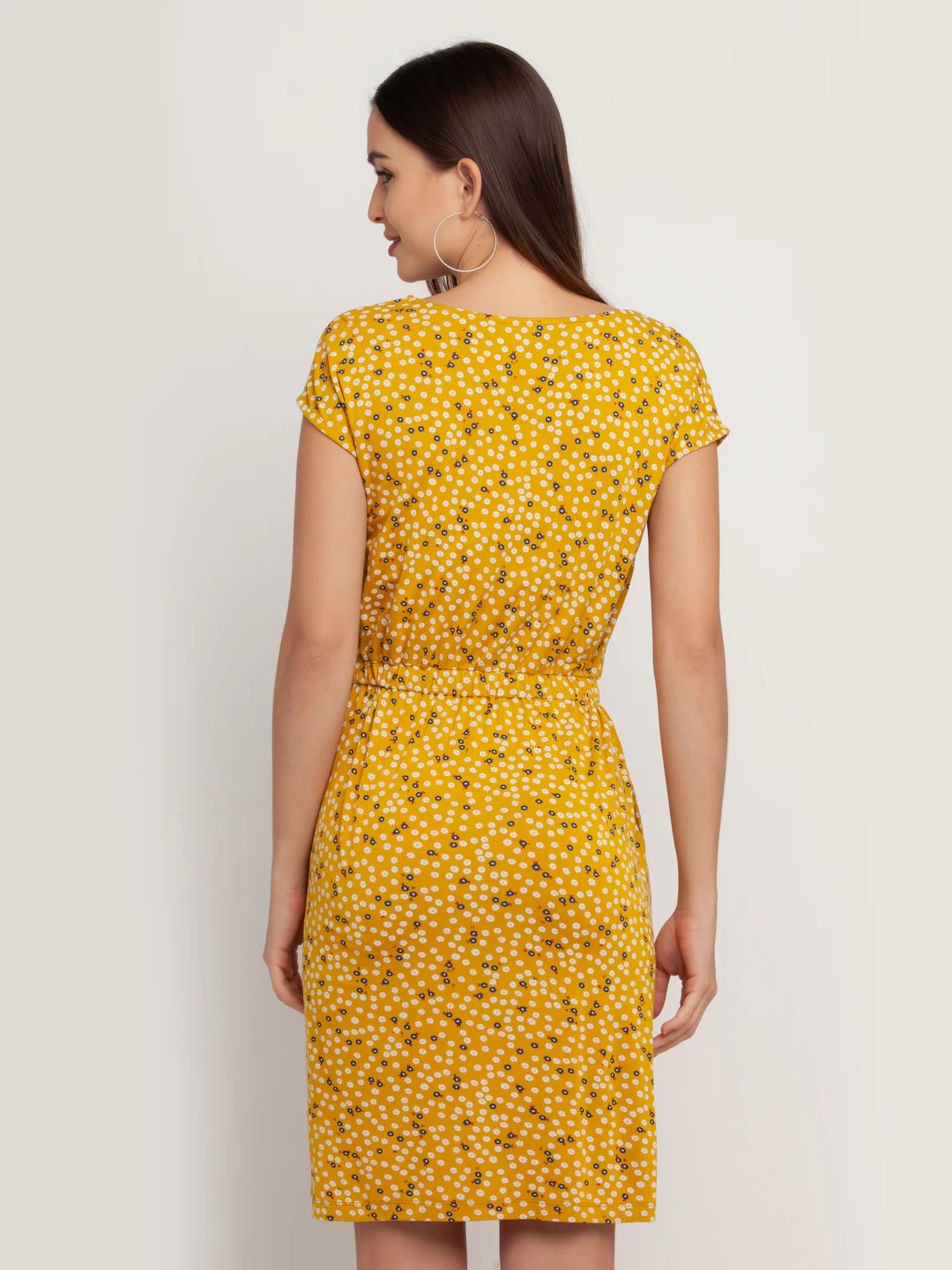Yellow Solid Short Sleeves Short Dress - Image 5