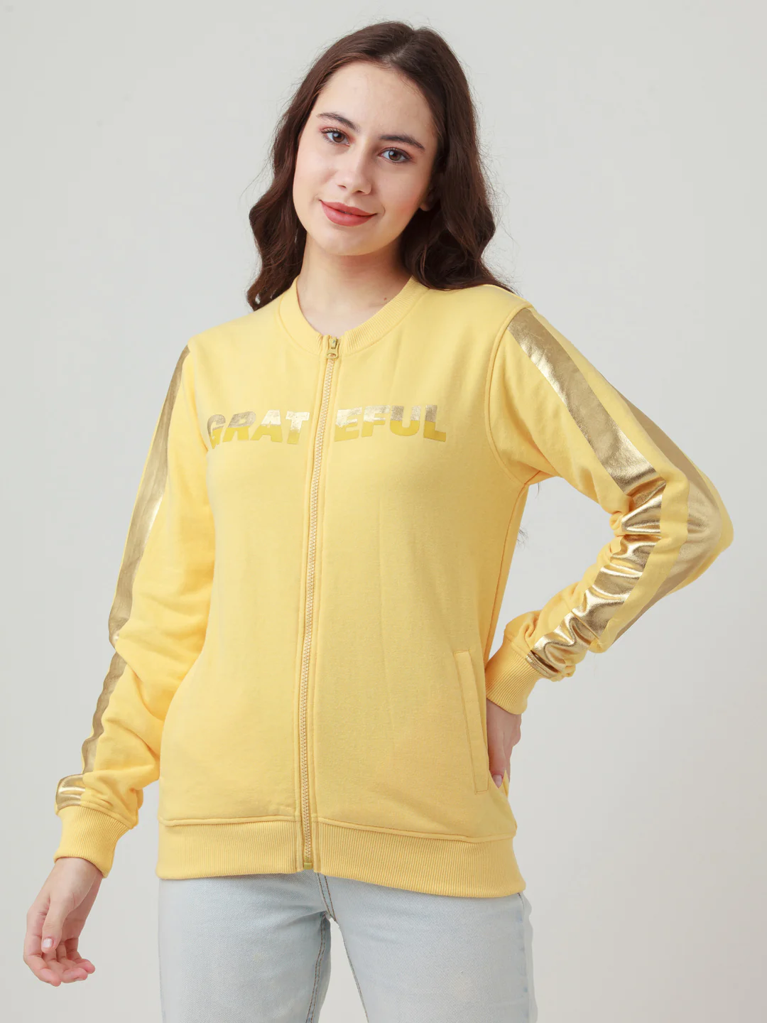 Yellow Solid Straight Sweatshirt - Image 2