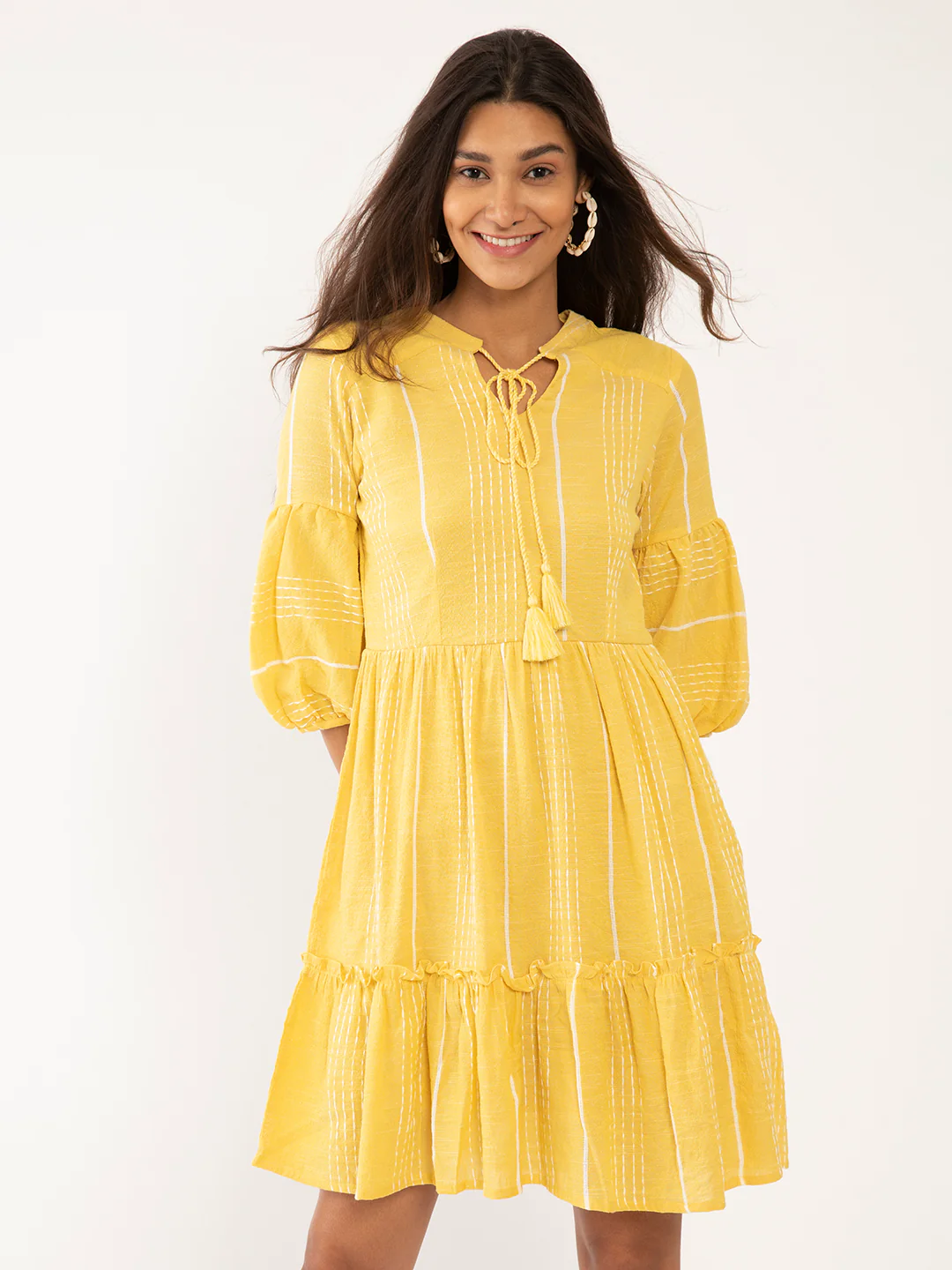 Yellow Solid Tiered Dress - Image 2