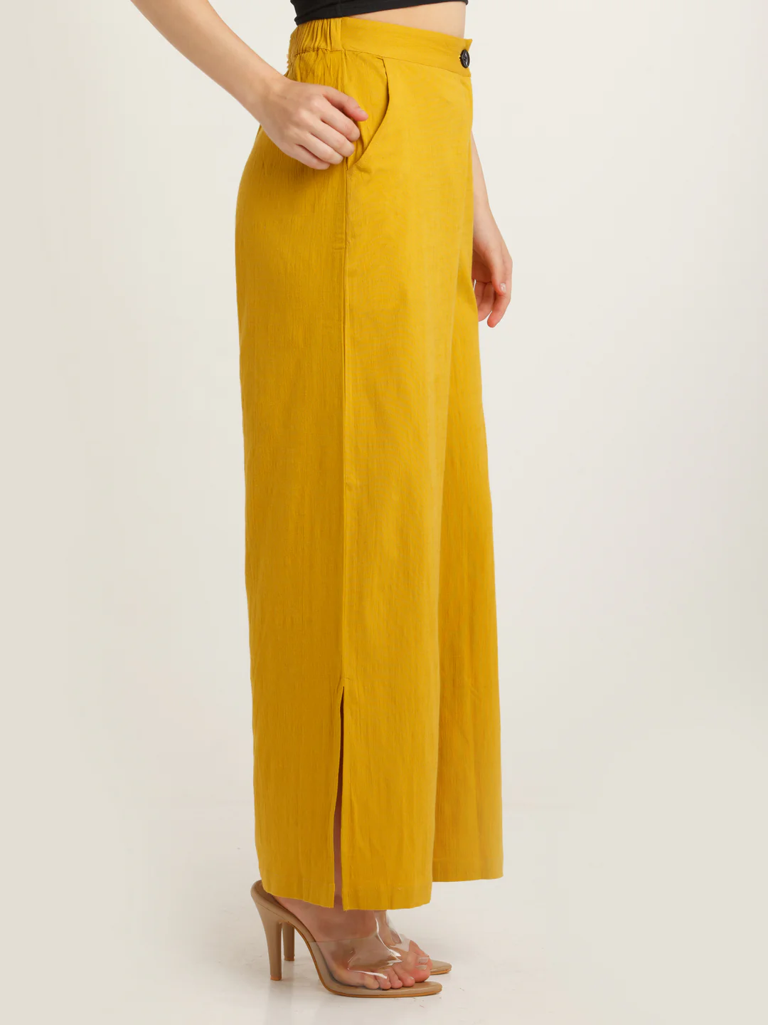 Yellow Solid Trouser - Image 3