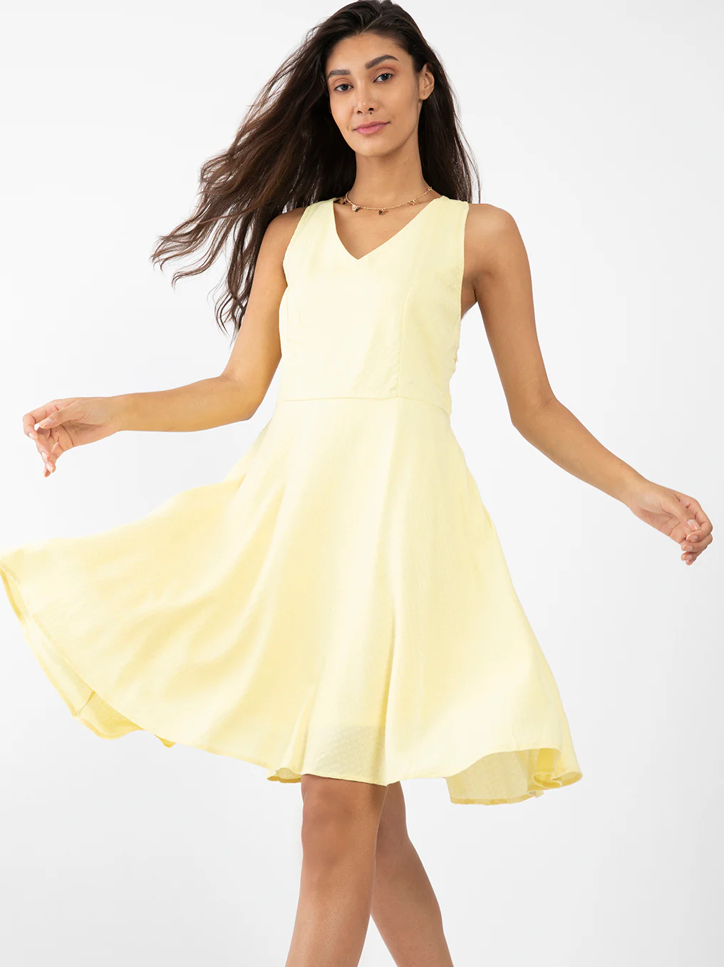 Yellow Textured Fit & Flare Short Dress
