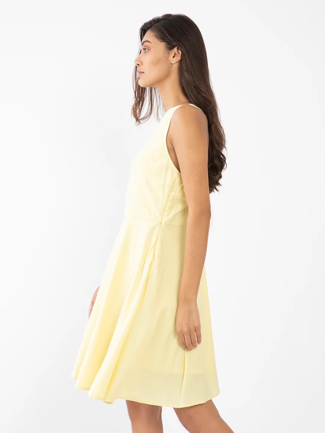 Yellow Textured Fit & Flare Short Dress - Image 3
