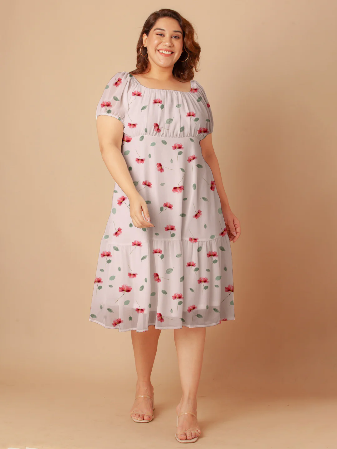 Baby Pink Floral Print Empire Midi Dress - Image 2