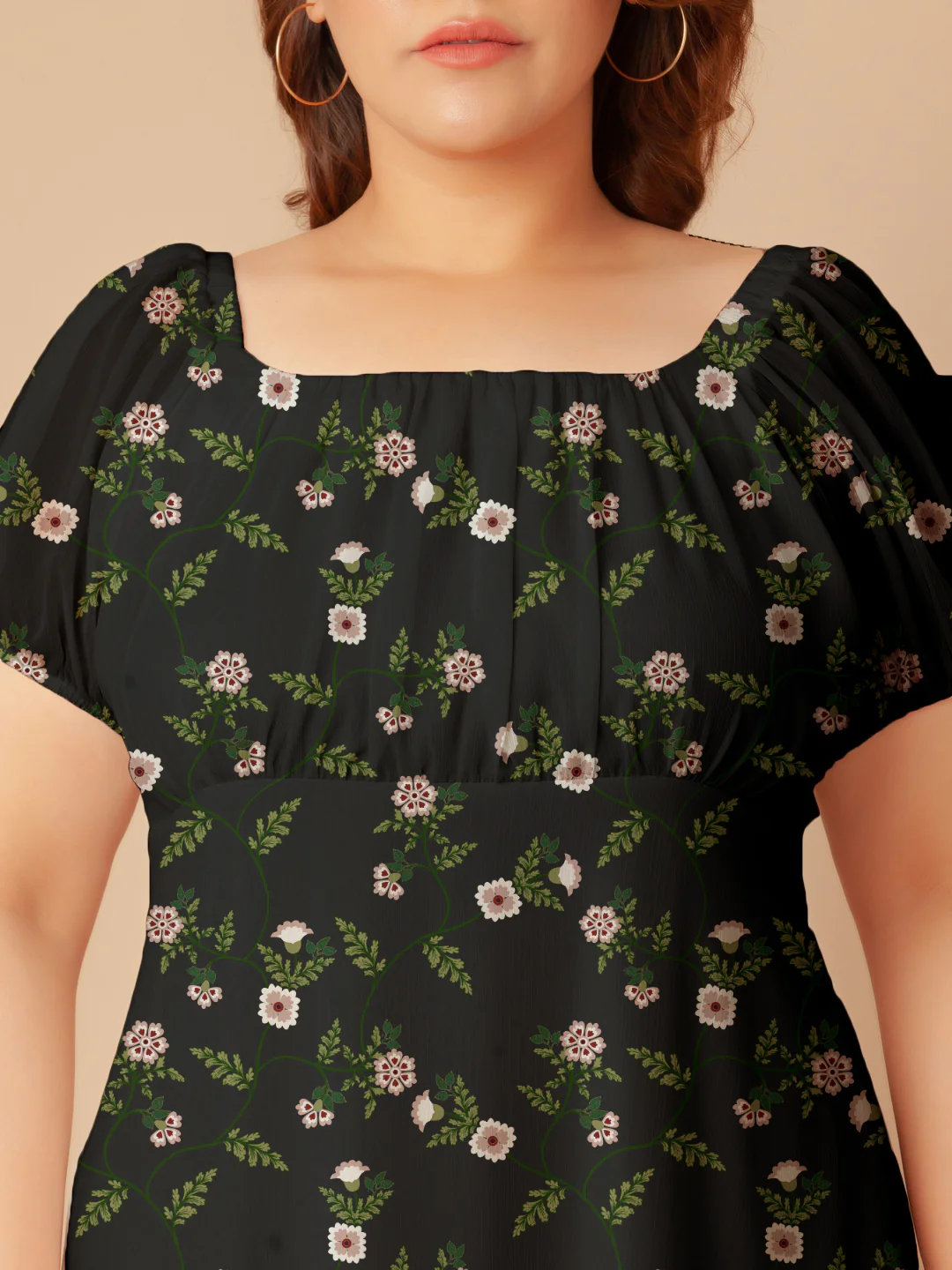 Black Floral Print Empire Midi Dress - Image 7