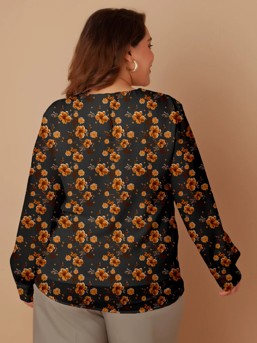 Black with Brown Floral Prints Regular Top - Image 5